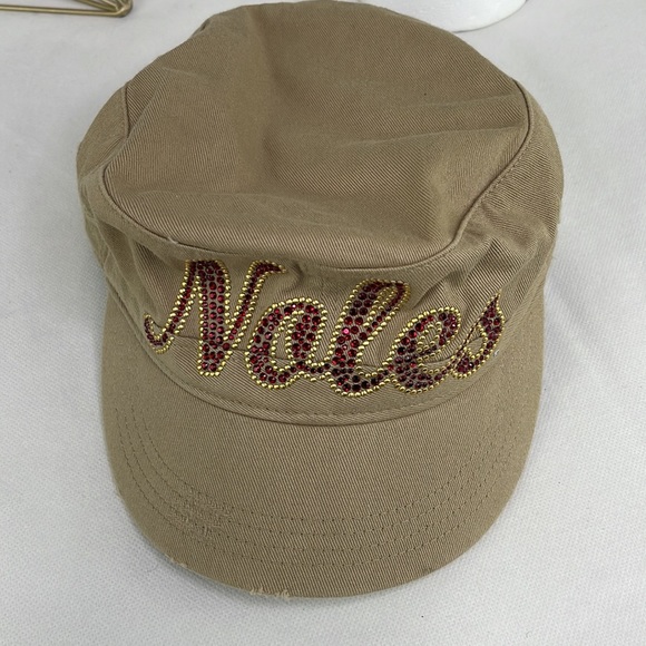 Distressed Red Crystal Gold Stud NOLES Florida State Hat Military Newsie Style - Picture 4 of 4